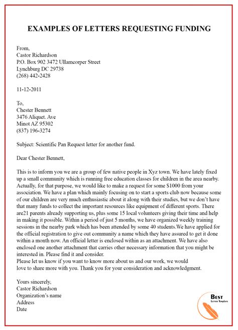 Funding Request Letter Template .